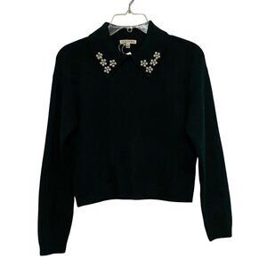 Copper Key Youth Girls Retro Sweater XL Evergreen Faux Pearls Fifties Style